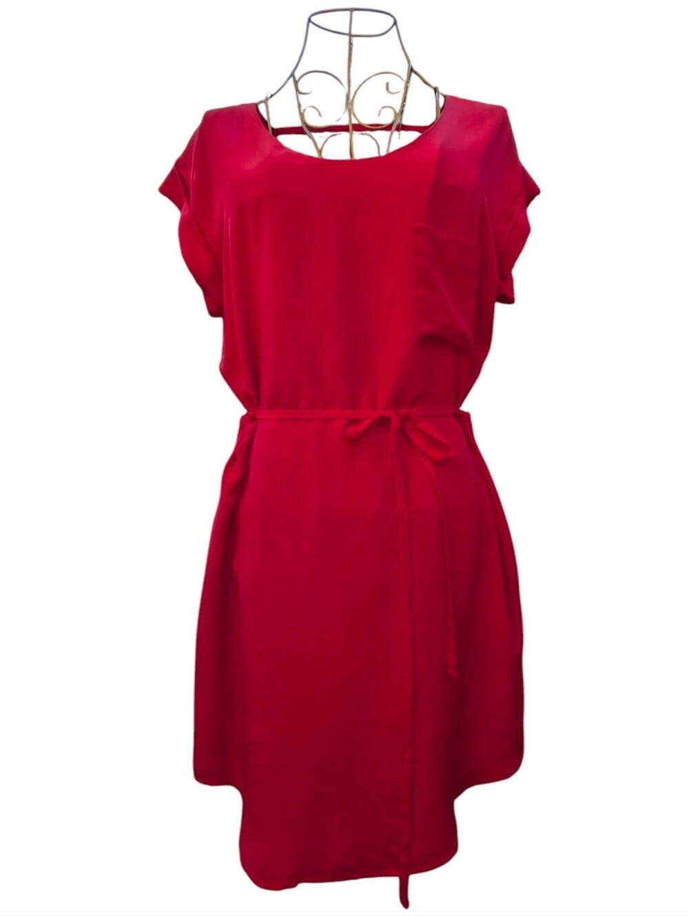 Velvet Heart Red 100% Silk Strappy Cage Back Tie Waist Dress Size M